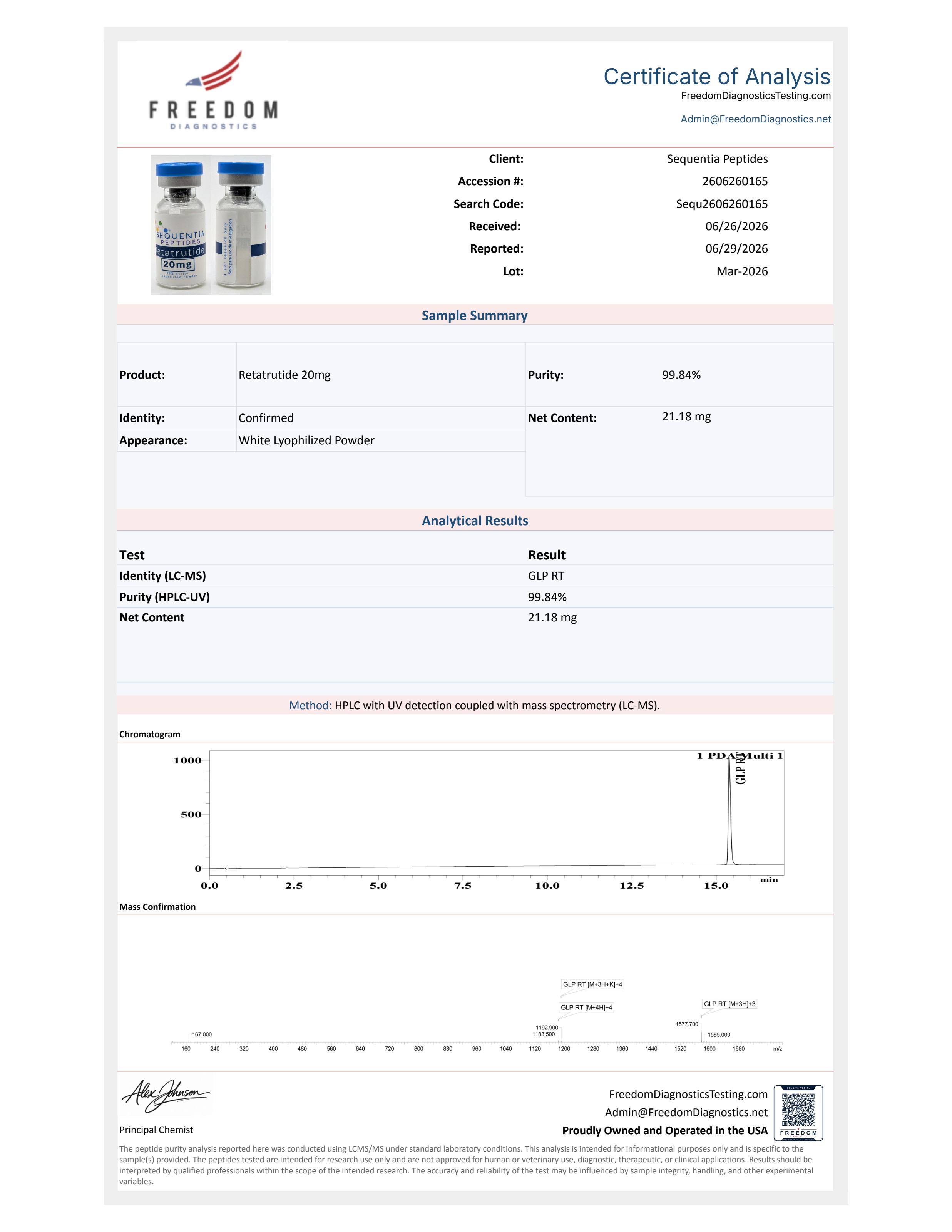 Certificate of Analysis (COA) with HPLC chromatogram